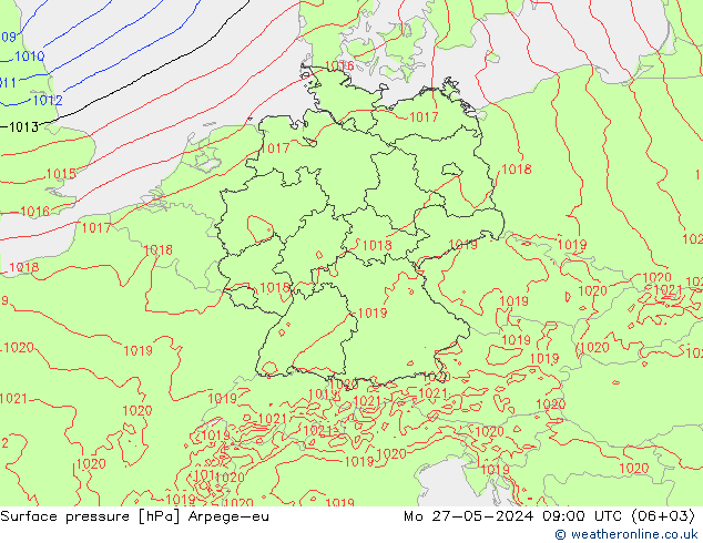 Surface pressure Arpege-eu Mo 27.05.2024 09 UTC