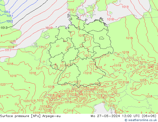 Surface pressure Arpege-eu Mo 27.05.2024 12 UTC