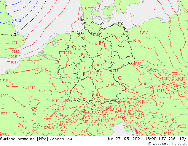 Surface pressure Arpege-eu Mo 27.05.2024 18 UTC