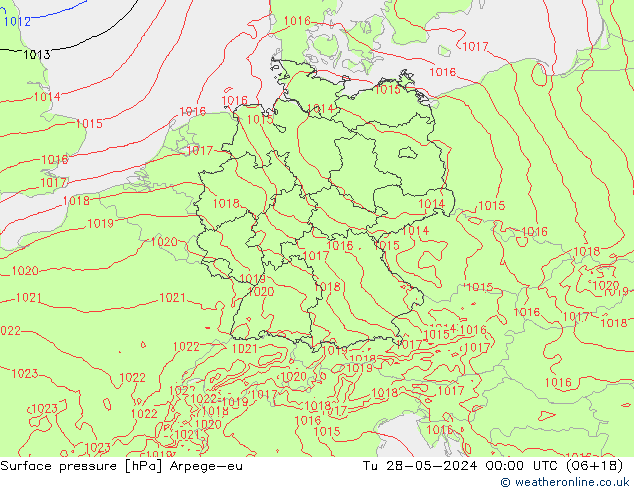 Surface pressure Arpege-eu Tu 28.05.2024 00 UTC