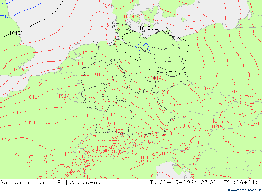 Presión superficial Arpege-eu mar 28.05.2024 03 UTC