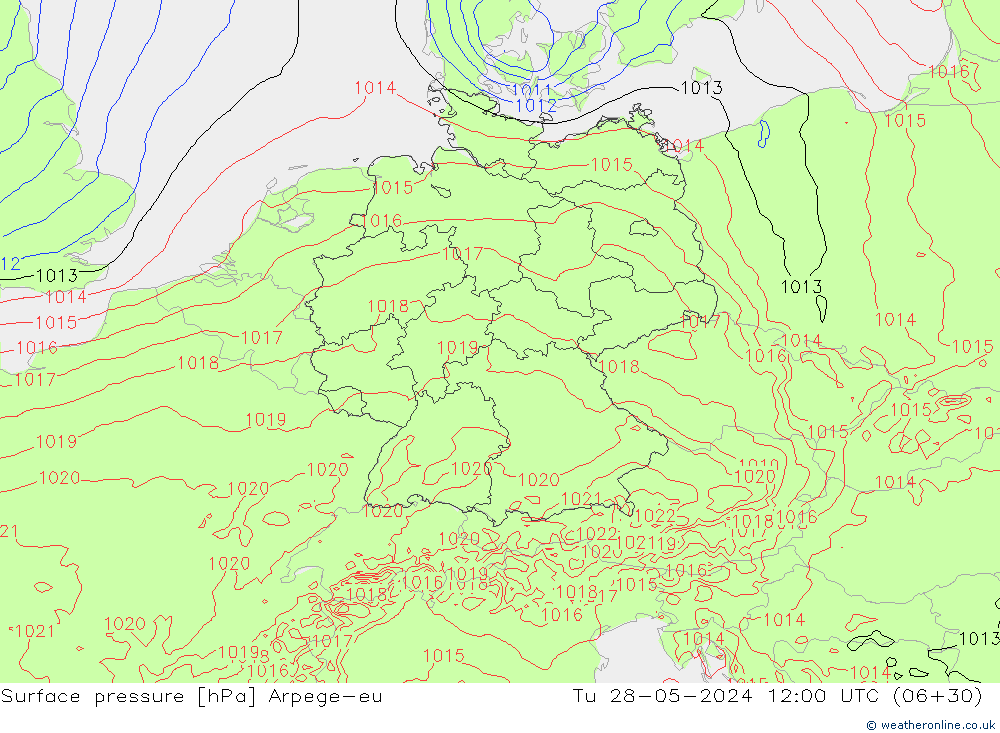 Surface pressure Arpege-eu Tu 28.05.2024 12 UTC