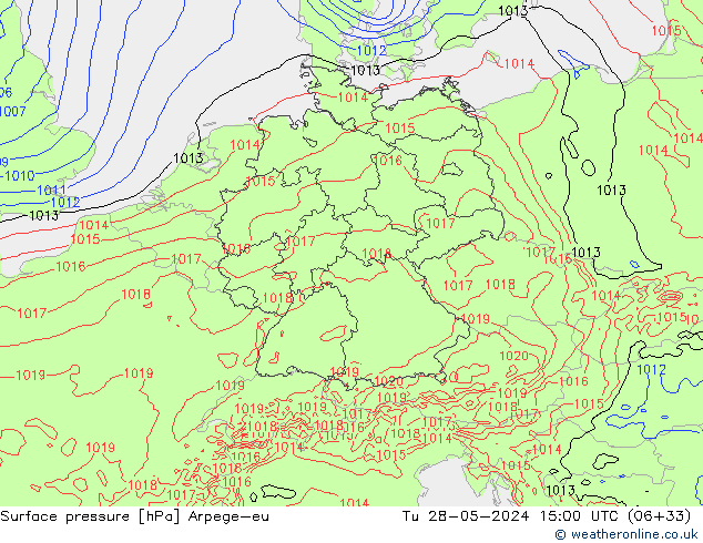 Atmosférický tlak Arpege-eu Út 28.05.2024 15 UTC