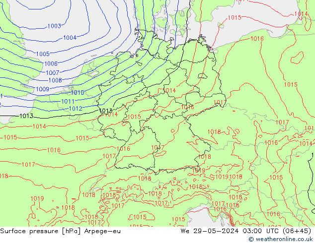 Presión superficial Arpege-eu mié 29.05.2024 03 UTC