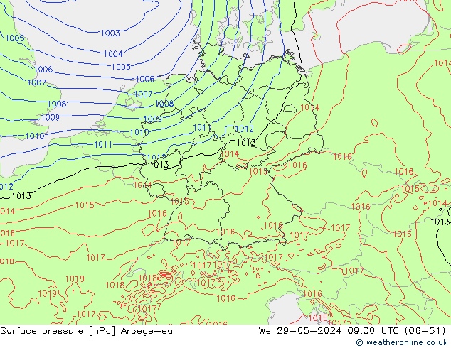 Atmosférický tlak Arpege-eu St 29.05.2024 09 UTC