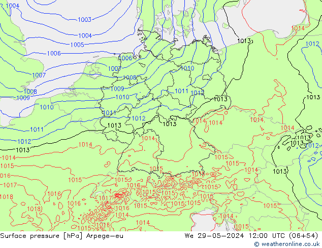 Pressione al suolo Arpege-eu mer 29.05.2024 12 UTC