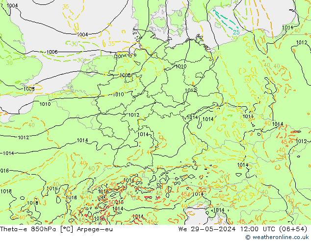 Theta-e 850hPa Arpege-eu mié 29.05.2024 12 UTC