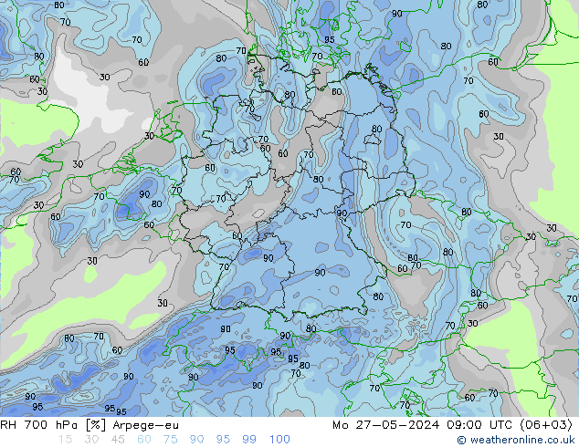 RH 700 hPa Arpege-eu  27.05.2024 09 UTC