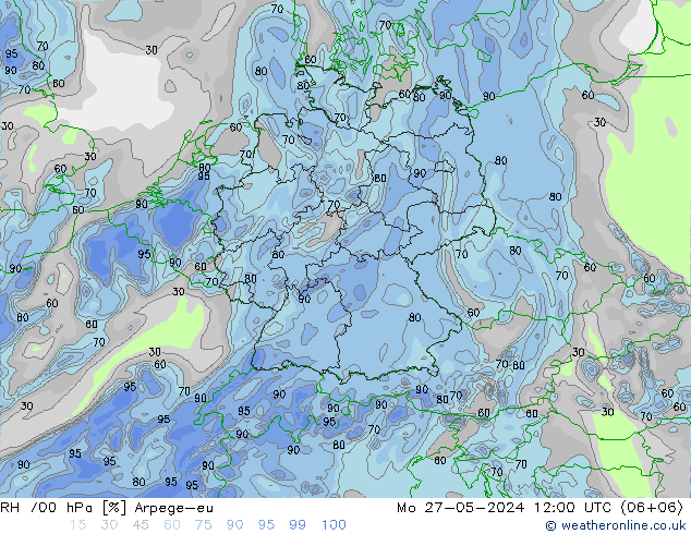 Humedad rel. 700hPa Arpege-eu lun 27.05.2024 12 UTC