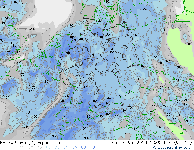 RH 700 hPa Arpege-eu Mo 27.05.2024 18 UTC