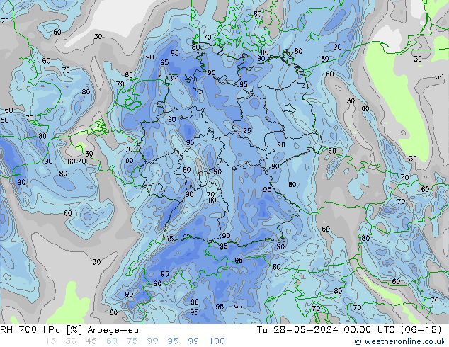 RH 700 hPa Arpege-eu Tu 28.05.2024 00 UTC