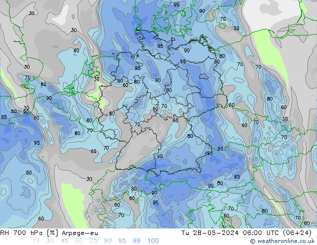 RH 700 hPa Arpege-eu Di 28.05.2024 06 UTC