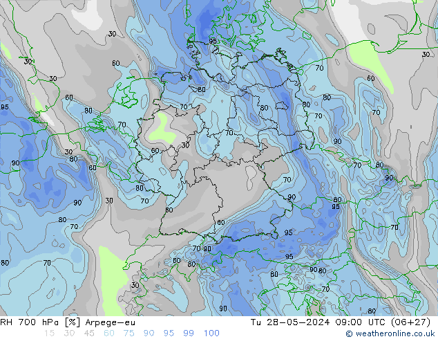 700 hPa Nispi Nem Arpege-eu Sa 28.05.2024 09 UTC