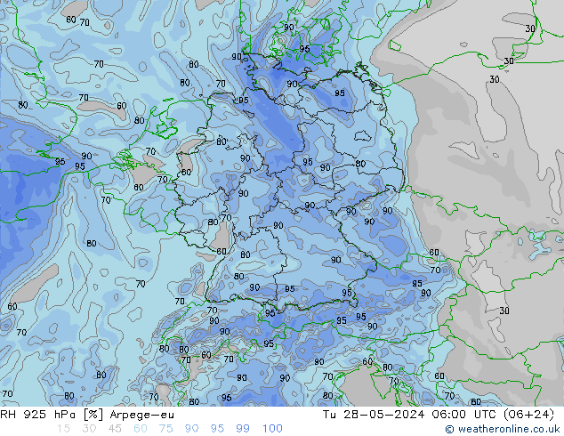 RH 925 hPa Arpege-eu Di 28.05.2024 06 UTC