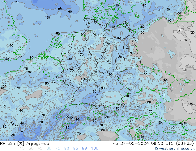 RH 2m Arpege-eu Mo 27.05.2024 09 UTC