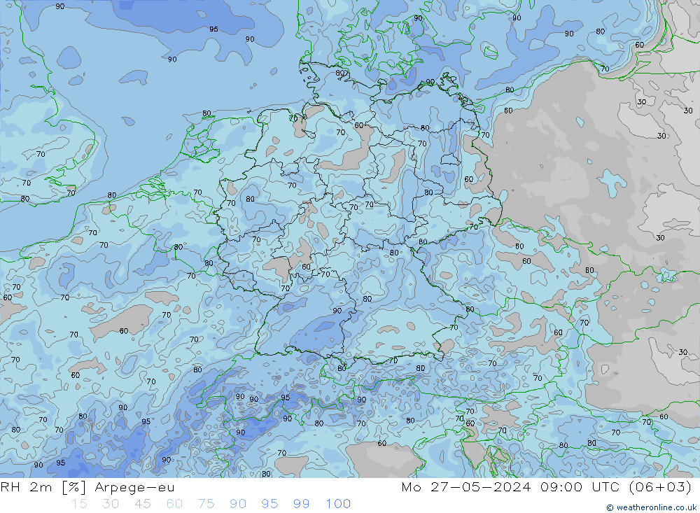 RH 2m Arpege-eu Seg 27.05.2024 09 UTC