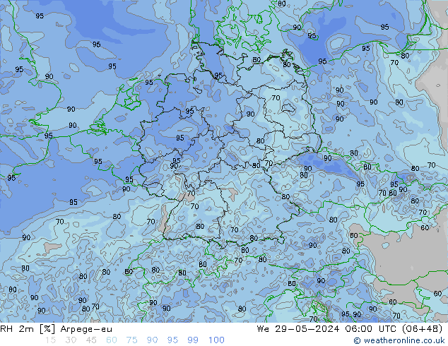 RH 2m Arpege-eu We 29.05.2024 06 UTC