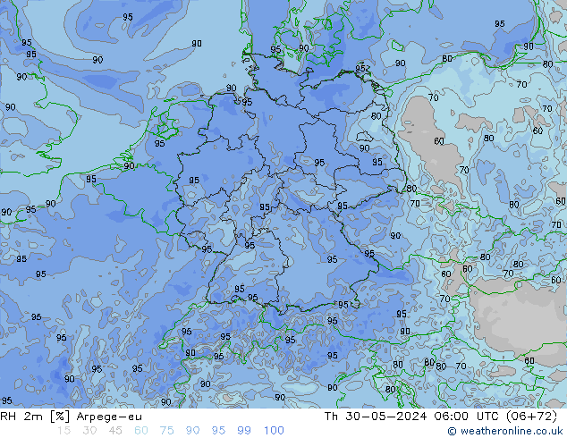 RH 2m Arpege-eu gio 30.05.2024 06 UTC