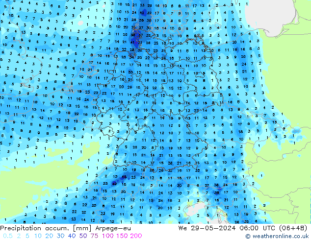 Precipitation accum. Arpege-eu St 29.05.2024 06 UTC