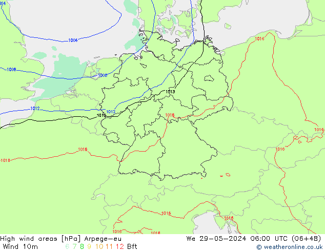 High wind areas Arpege-eu ср 29.05.2024 06 UTC