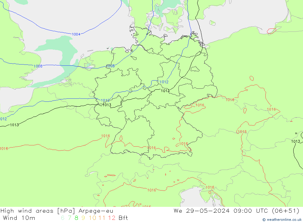 High wind areas Arpege-eu  29.05.2024 09 UTC