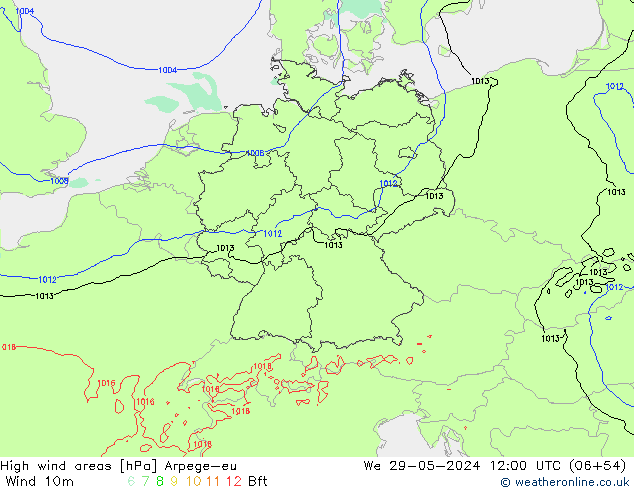 High wind areas Arpege-eu ср 29.05.2024 12 UTC