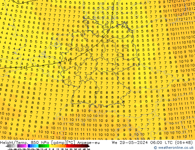 Height/Temp. 850 hPa Arpege-eu mer 29.05.2024 06 UTC