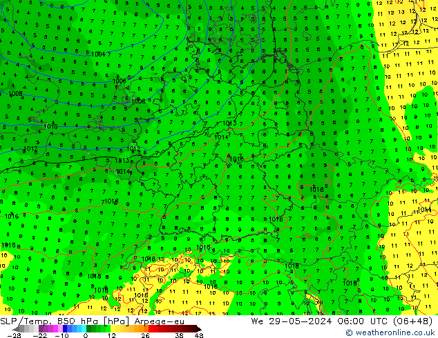 850 hPa Yer Bas./Sıc Arpege-eu Çar 29.05.2024 06 UTC