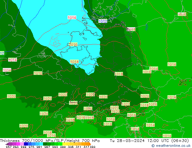 700-1000 hPa Kalınlığı Arpege-eu Sa 28.05.2024 12 UTC