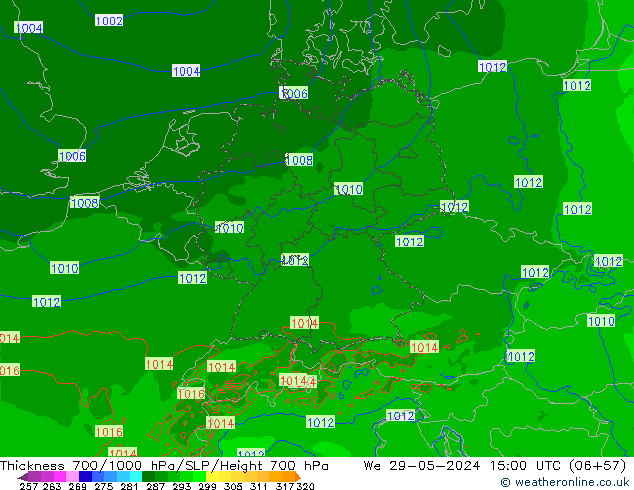 Thck 700-1000 hPa Arpege-eu St 29.05.2024 15 UTC