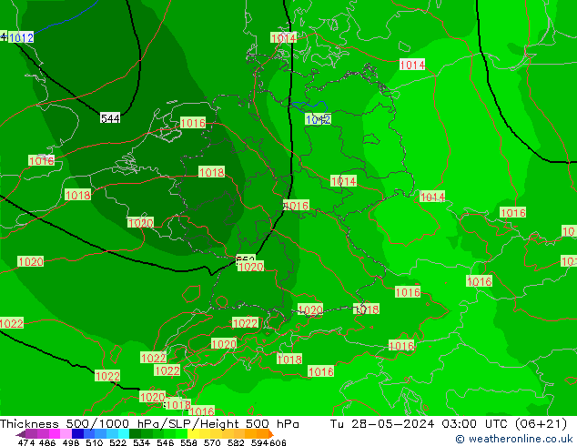 Schichtdicke 500-1000 hPa Arpege-eu Di 28.05.2024 03 UTC