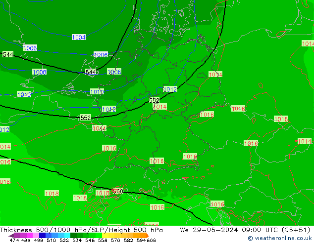 Thck 500-1000hPa Arpege-eu We 29.05.2024 09 UTC