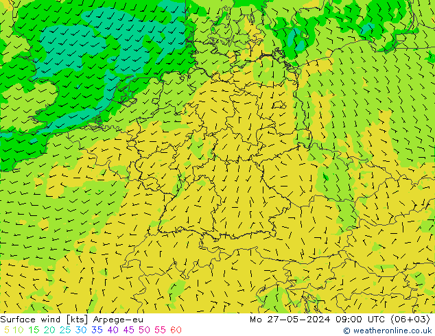 Surface wind Arpege-eu Po 27.05.2024 09 UTC