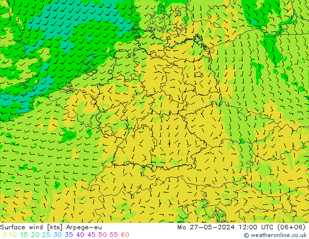 Surface wind Arpege-eu Mo 27.05.2024 12 UTC