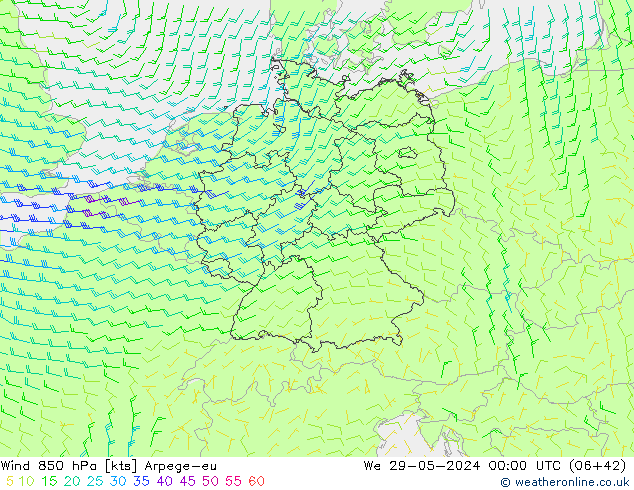 Wind 850 hPa Arpege-eu St 29.05.2024 00 UTC