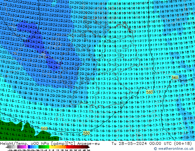 Height/Temp. 500 hPa Arpege-eu  28.05.2024 00 UTC