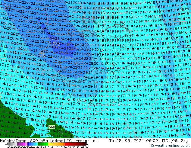 Yükseklik/Sıc. 500 hPa Arpege-eu Sa 28.05.2024 06 UTC