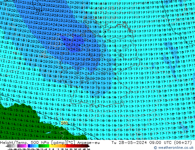 Height/Temp. 500 hPa Arpege-eu Di 28.05.2024 09 UTC