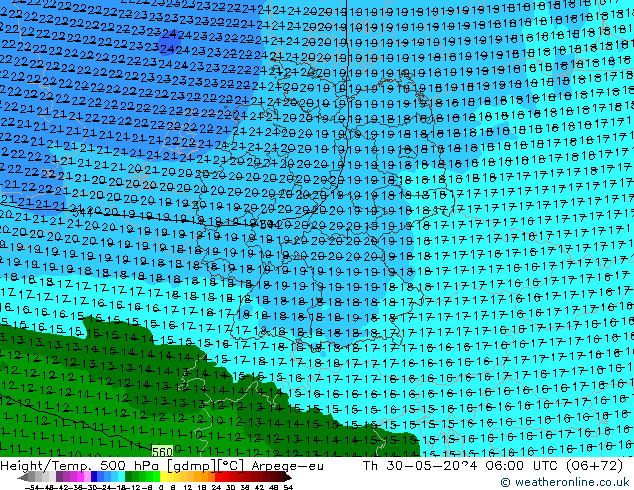 Height/Temp. 500 hPa Arpege-eu  30.05.2024 06 UTC