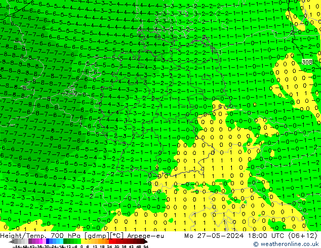 Hoogte/Temp. 700 hPa Arpege-eu ma 27.05.2024 18 UTC