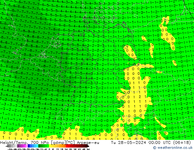 Height/Temp. 700 hPa Arpege-eu  28.05.2024 00 UTC