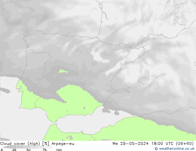 zachmurzenie (wysokie) Arpege-eu śro. 29.05.2024 18 UTC