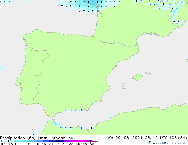 Precipitation (6h) Arpege-eu We 29.05.2024 12 UTC
