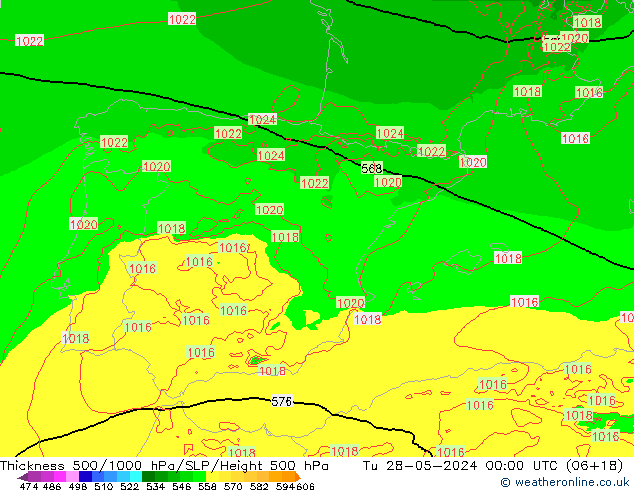 Dikte 500-1000hPa Arpege-eu di 28.05.2024 00 UTC