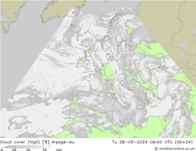 vysoký oblak Arpege-eu Út 28.05.2024 06 UTC