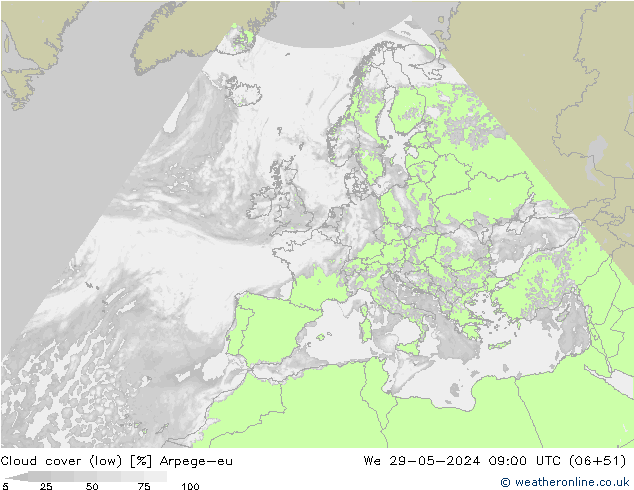 Bewolking (Laag) Arpege-eu wo 29.05.2024 09 UTC