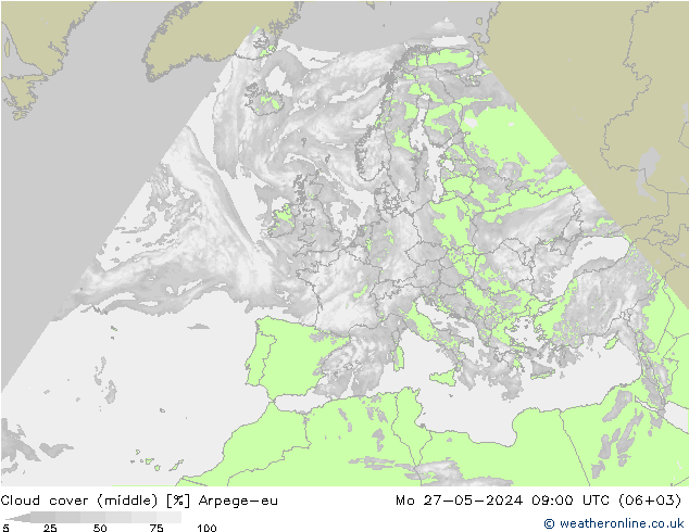 oblačnosti uprostřed Arpege-eu Po 27.05.2024 09 UTC