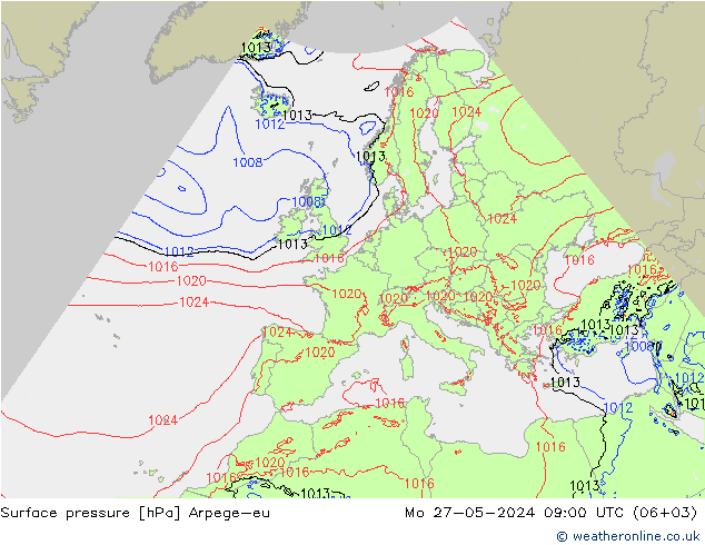 Surface pressure Arpege-eu Mo 27.05.2024 09 UTC