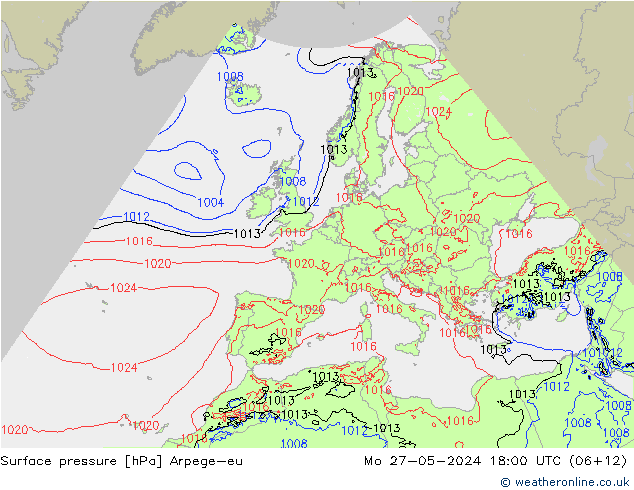 Surface pressure Arpege-eu Mo 27.05.2024 18 UTC