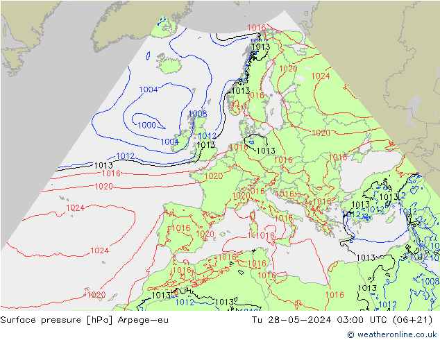 地面气压 Arpege-eu 星期二 28.05.2024 03 UTC